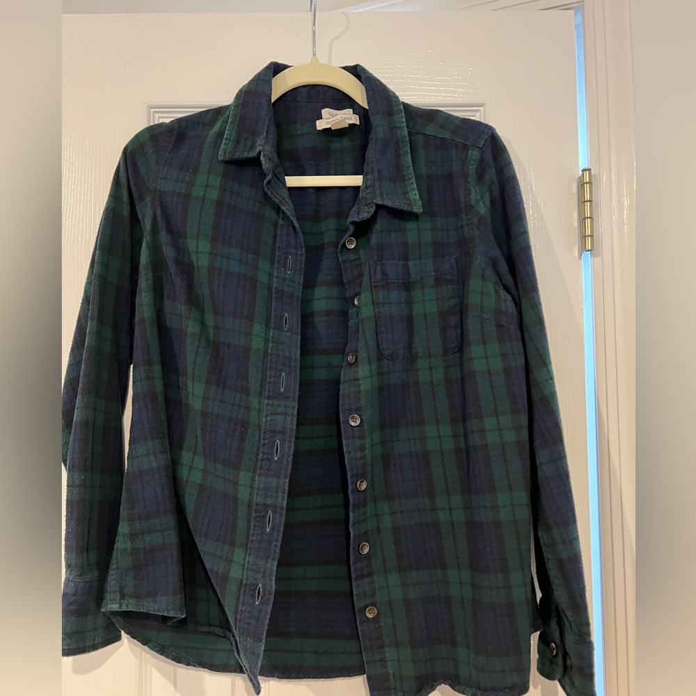 LL BEAN slightly fitted flannel sm petite scotch plaid